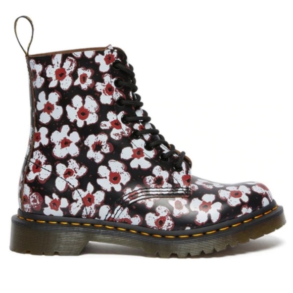 Dr Martens 1460 Pascal Pansy Fayre Floral Leather Boots - Women's Size 6 - Black - Picture 1 of 5